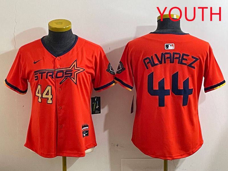 Youth Houston Astros #44 Alvarez Orange Three generations Joint Name 2025 Nike MLB Jersey style 4122